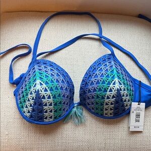 Shade & Shore Blue, Green & White Crochet Bikini Top